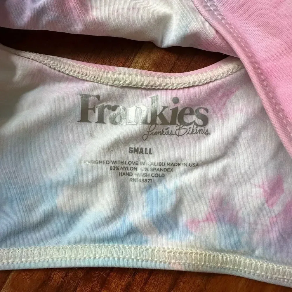 FRANKIES BIKINIS Size S Funfetti Tie Dye Bikini Top Scoop‎ Neck